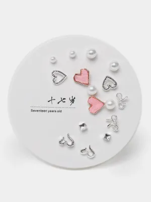 7 Pairs Sweet Pink Mini Stud Earring Set(1Pata)